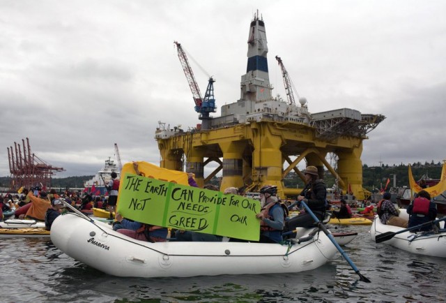 sHellNo Kayak Flotilla protest against Shell's drilling plans in the Arctic