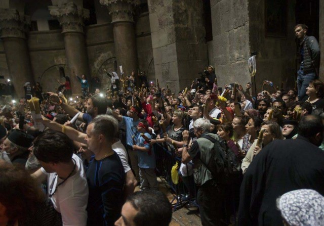 Miracle of the Holy Fire in the Church of the Holy Sepulchre in Jerusalem the day before Orthodox Easter