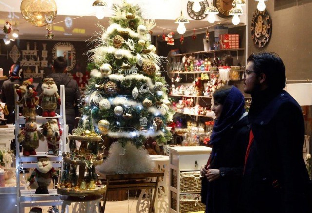 Christmas decorations on sale in Iran